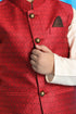 VASTRAMAY Maroon Woven Jacket With Cream Kurta and Pyjama Baap Beta Set